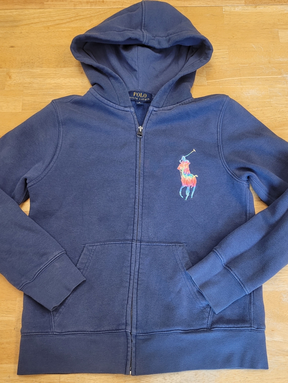 Polo Ralph Lauren Blue Rainbow Pony Zip-up Hooded Sweatshirt Youth M 10-12